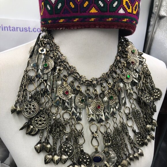 Silver Kuchi Dangling Tassels Oversized Necklace, Ethnic Handmade - Picture 2 of 5